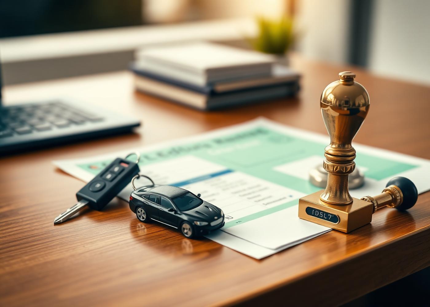 Documentación y llaves del automotor sobre escritorio